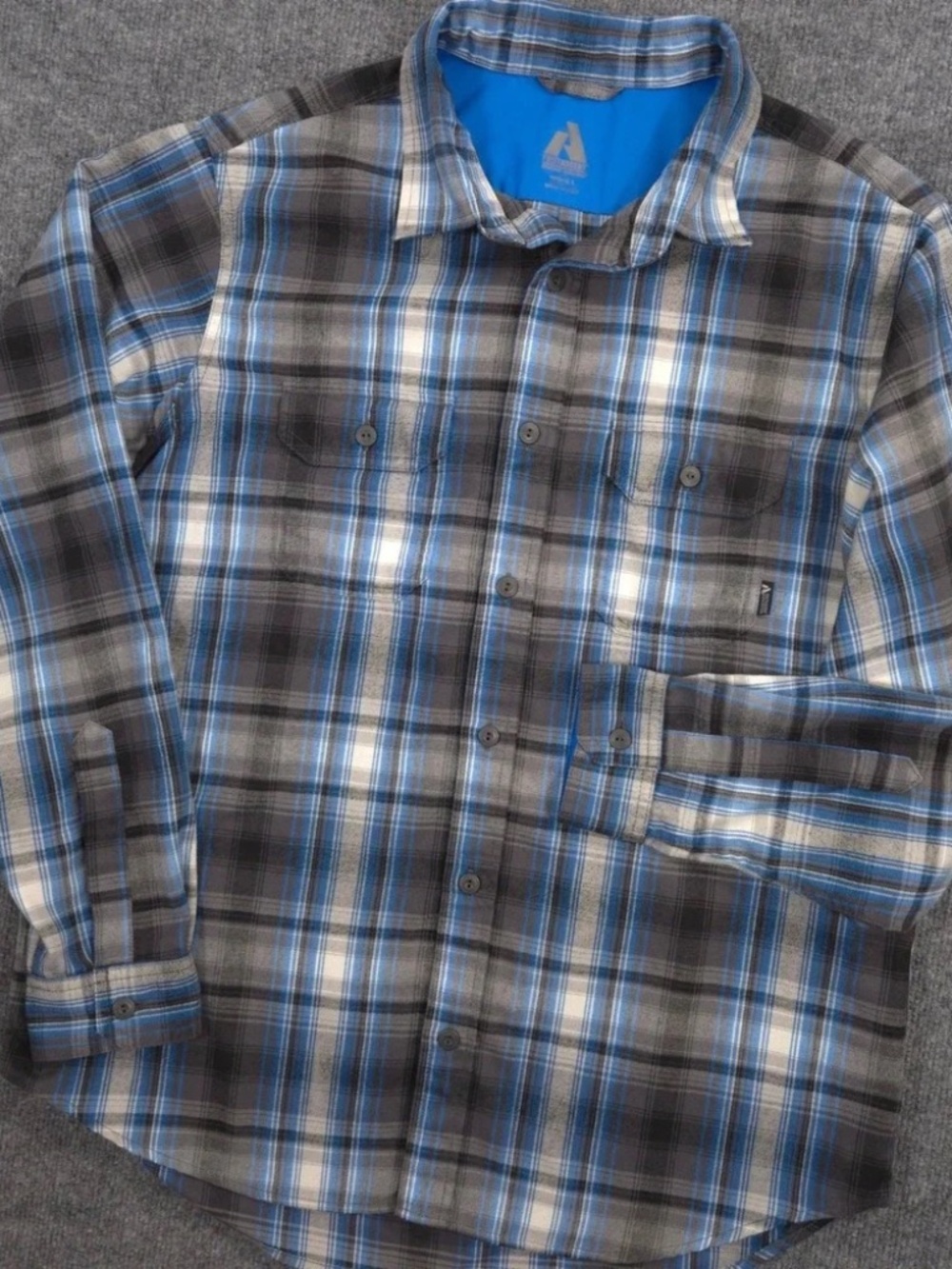 Eddie Bauer First Ascent Expedition Performance Flannel Sz Large Gray Blue Plaid